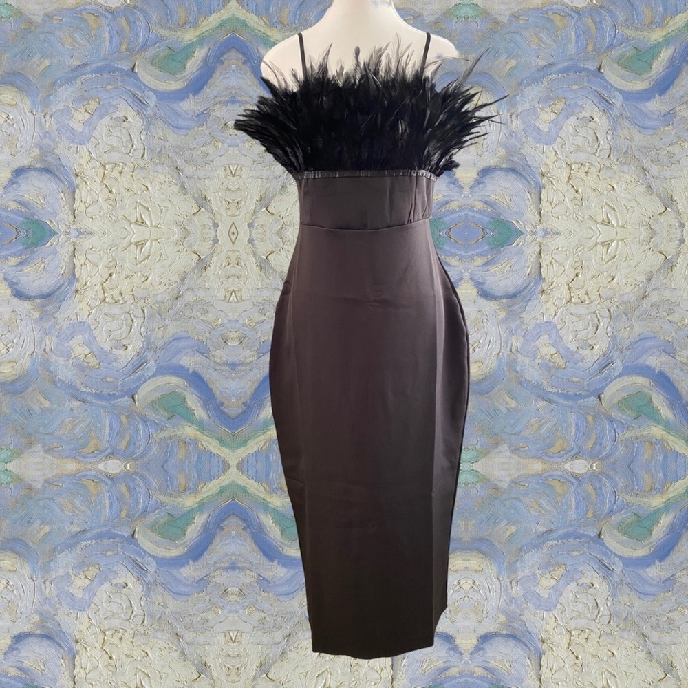 Feathered Maxi Evening Dress with Faux Feathers Sz Mermaidcore Pop the Balloon